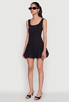 Womens Madden Girl Button Front Mini Bubble Hem Dress, Black, Size S