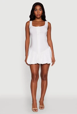 Womens Madden Girl Button Front Mini Bubble Hem Dress, White, Size L