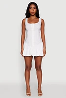 Womens Madden Girl Button Front Mini Bubble Hem Dress, White, Size L