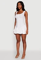 Womens Madden Girl Button Front Mini Bubble Hem Dress, White, Size L