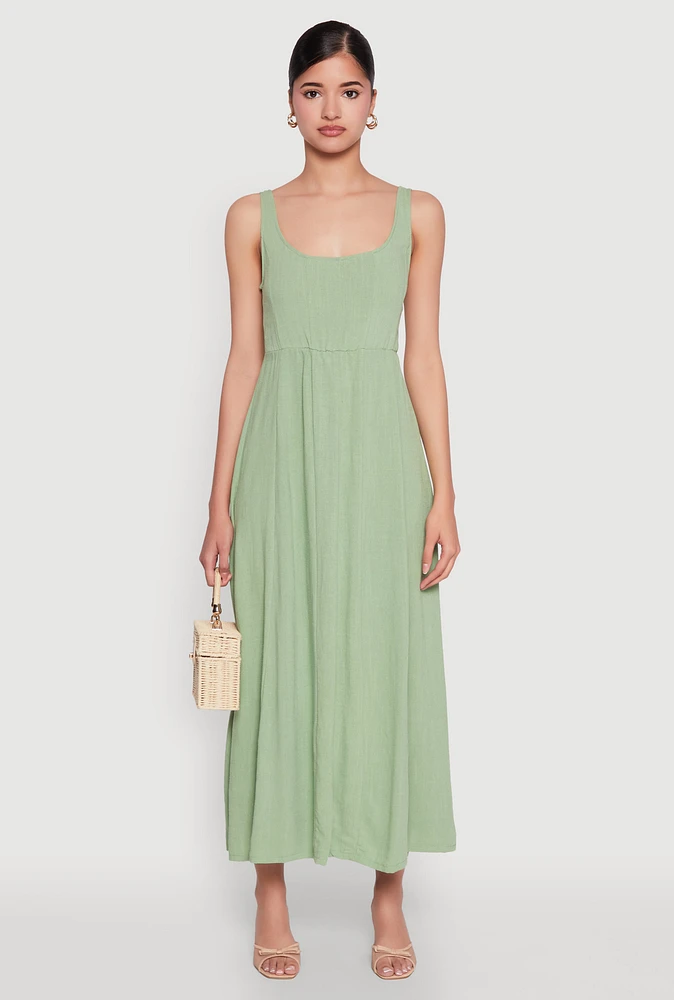 Womens Linen Smocked Back Tank Dress,