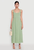 Womens Linen Smocked Back Tank Dress,