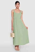 Womens Linen Smocked Back Tank Dress,