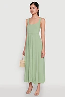 Womens Linen Smocked Back Tank Dress,