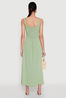 Womens Linen Smocked Back Tank Dress,