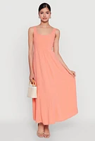 Womens Linen Smocked Back Tank Dress, Orange,