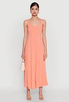 Womens Linen Smocked Back Tank Dress, Orange,