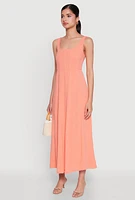 Womens Linen Smocked Back Tank Dress, Orange,