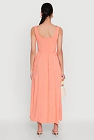 Womens Linen Smocked Back Tank Dress, Orange,