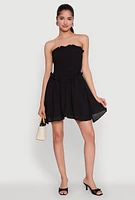 Womens Gauze Knit Smocked Mini Dress,
