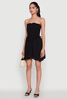 Womens Gauze Knit Smocked Mini Dress, Black, Size M