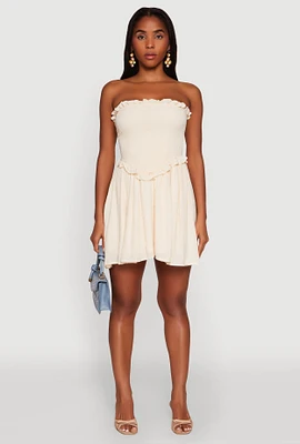 Womens Gauze Knit Smocked Mini Dress, White,