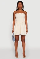 Womens Gauze Knit Smocked Mini Dress, White, Size L