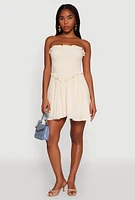 Womens Gauze Knit Smocked Mini Dress, White, Size L