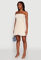 Womens Gauze Knit Smocked Mini Dress, White, Size L