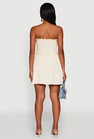 Womens Gauze Knit Smocked Mini Dress, White, Size L