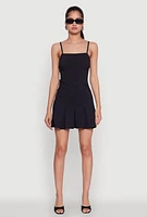 Womens Square Neck Pleated Skater Dress, Black, Size L