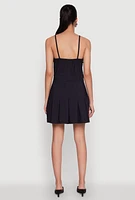 Womens Square Neck Pleated Skater Dress, Black, Size L