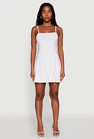 Womens Square Neck Pleated Skater Dress, White, Size L