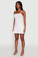 Womens Square Neck Pleated Skater Dress, White, Size L