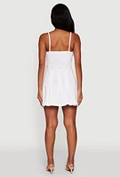 Womens Square Neck Pleated Skater Dress, White, Size L