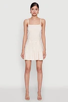 Womens Square Neck Pleated Skater Dress, S