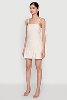 Womens Square Neck Pleated Skater Dress, S