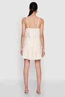Womens Square Neck Pleated Skater Dress,