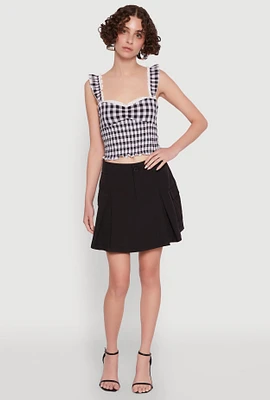 Womens Trendy High Waisted Pleated Skort with Cargo Pockets, Black, Size XL
