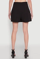 Womens Trendy High Waisted Pleated Skort with Cargo Pockets, Black, Size XL