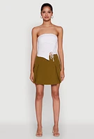 Womens Trendy High Waisted Pleated Skort with Cargo Pockets, Green, Size L