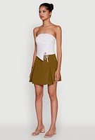 Womens Trendy High Waisted Pleated Skort with Cargo Pockets, Green, Size L