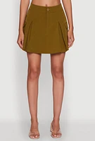 Womens Trendy High Waisted Pleated Skort with Cargo Pockets, Green, Size L