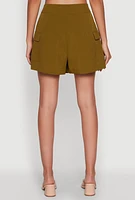 Womens Trendy High Waisted Pleated Skort with Cargo Pockets, Green, Size L