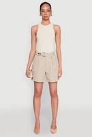 Womens Chain Detail Tailored Shorts, Khaki, Size L