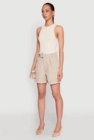 Womens Chain Detail Tailored Shorts, Khaki, Size L