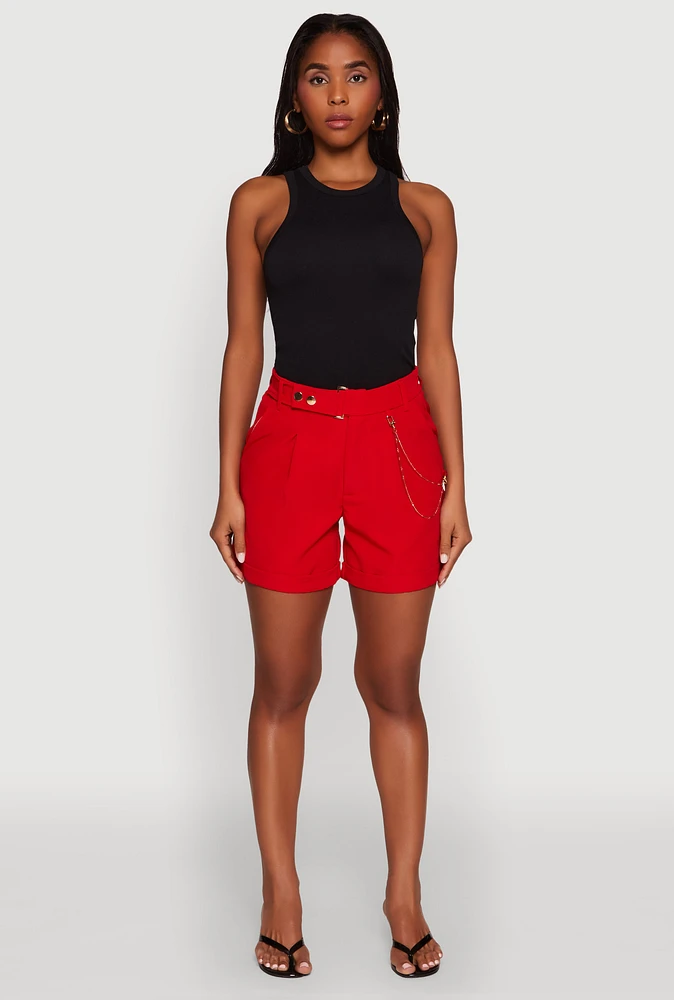 Womens Chain Detail Tailored Shorts, Red, Size XL