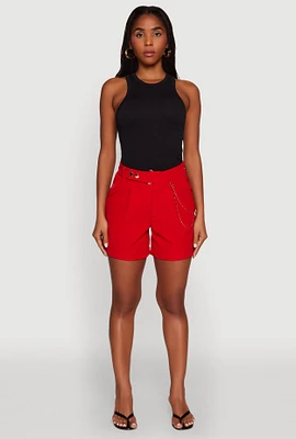 Womens Chain Detail Tailored Shorts, Red, Size XL