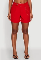 Womens Chain Detail Tailored Shorts, Red, Size XL