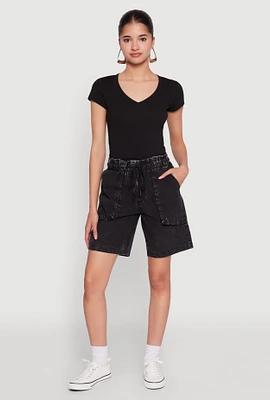 Womens Poplin Drawstring Bermuda Shorts, Black, Size XL