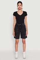 Womens Poplin Drawstring Bermuda Shorts, Black, Size XL