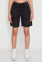 Womens Poplin Drawstring Bermuda Shorts, Black, Size XL
