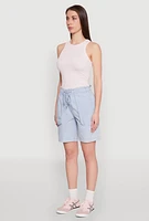 Womens Poplin Drawstring Bermuda Shorts,