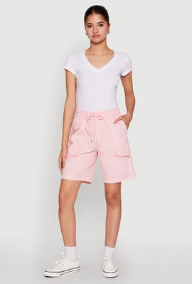 Womens Poplin Drawstring Bermuda Shorts, Pink, Size XL