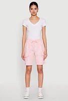 Womens Poplin Drawstring Bermuda Shorts, Pink, Size XL