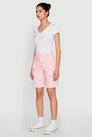 Womens Poplin Drawstring Bermuda Shorts, Pink, Size XL