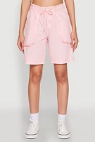 Womens Poplin Drawstring Bermuda Shorts, Pink, Size XL