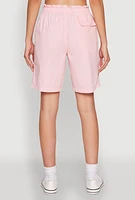 Womens Poplin Drawstring Bermuda Shorts, Pink, Size L