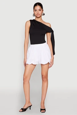Womens Poplin Bubble Shorts, White,