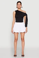 Womens Poplin Bubble Shorts, White,